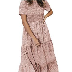 Tierd leopard maxi dress in blush and cream